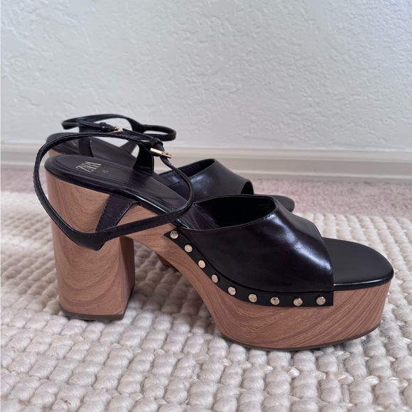 Zara Platform Sandal Brown with Studs size 41 Like New - Picture 3 of 6